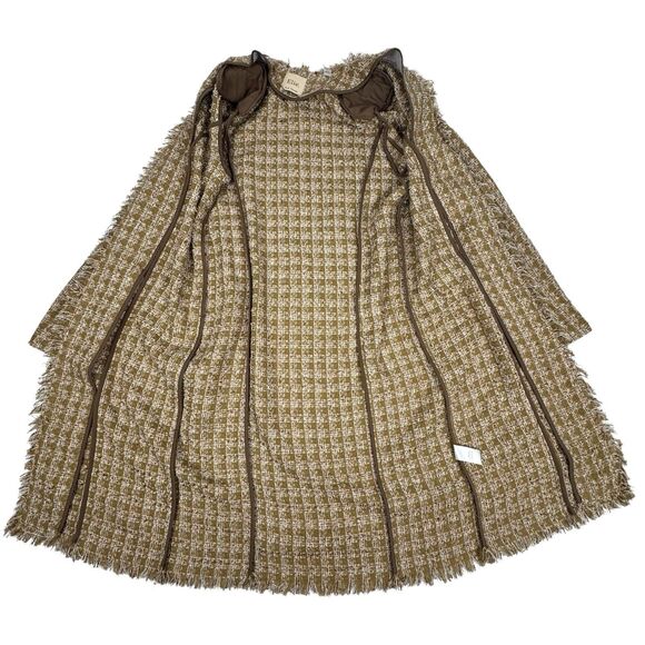 Elie Tahari Womens Long Tweed Jacket M Metallic Gold Crest Old Money Uptown Chic - Picture 8 of 16